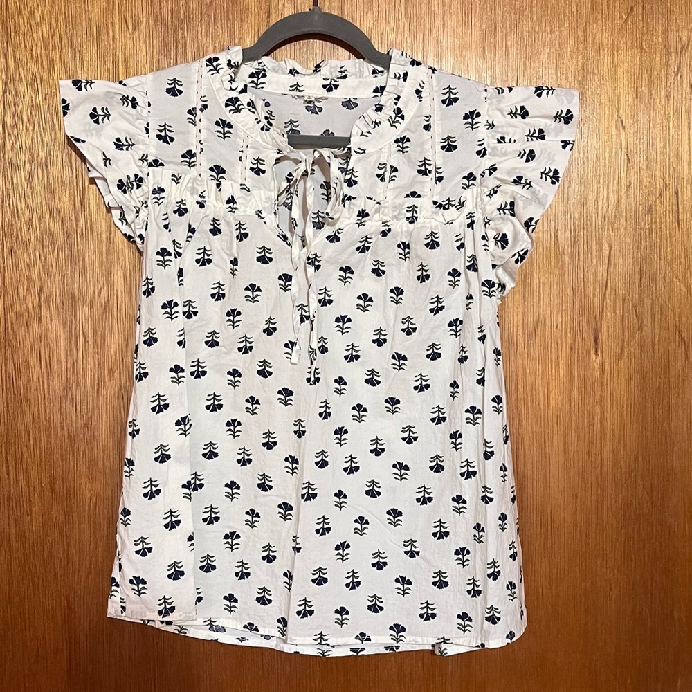 Floral Print White and Blue Women's Top